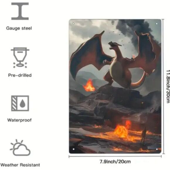 Charizard Pokemon Fire Dragon metal poster wall‎ decor - Picture 2 of 2